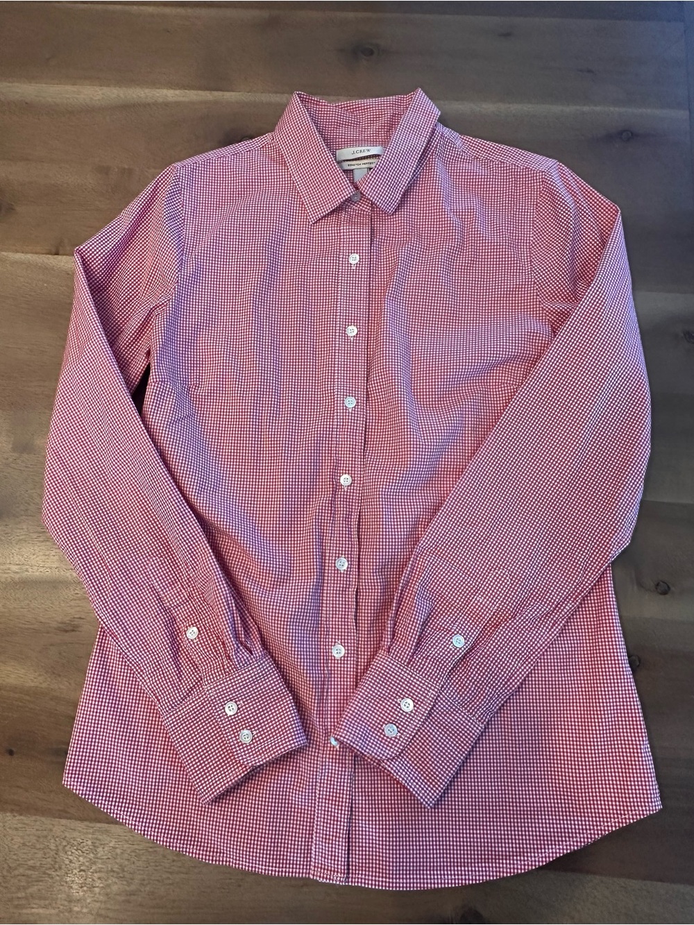 J. Crew Red and White Gingham Button-Down Shirt